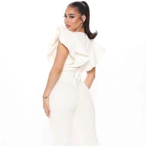 White Denim Jumpsuit from Fashionova